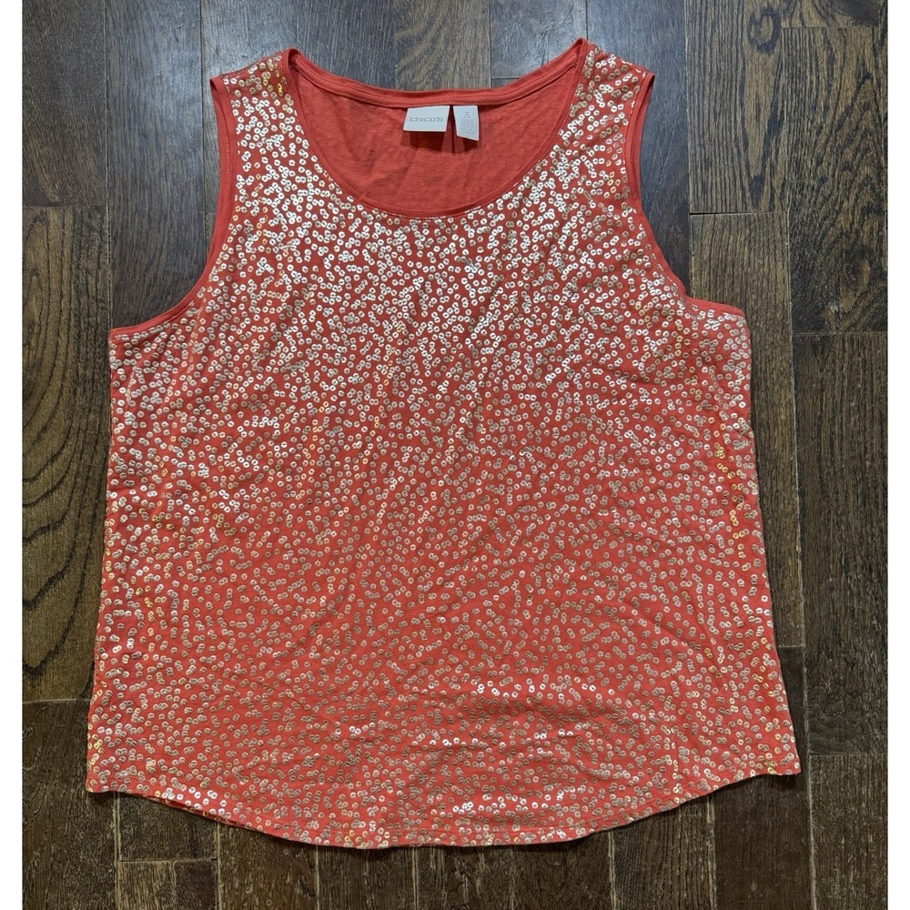 Chico's Sleeveless Top Size 3 (XL) Orange Pink Salmon Color With Gold Pullover